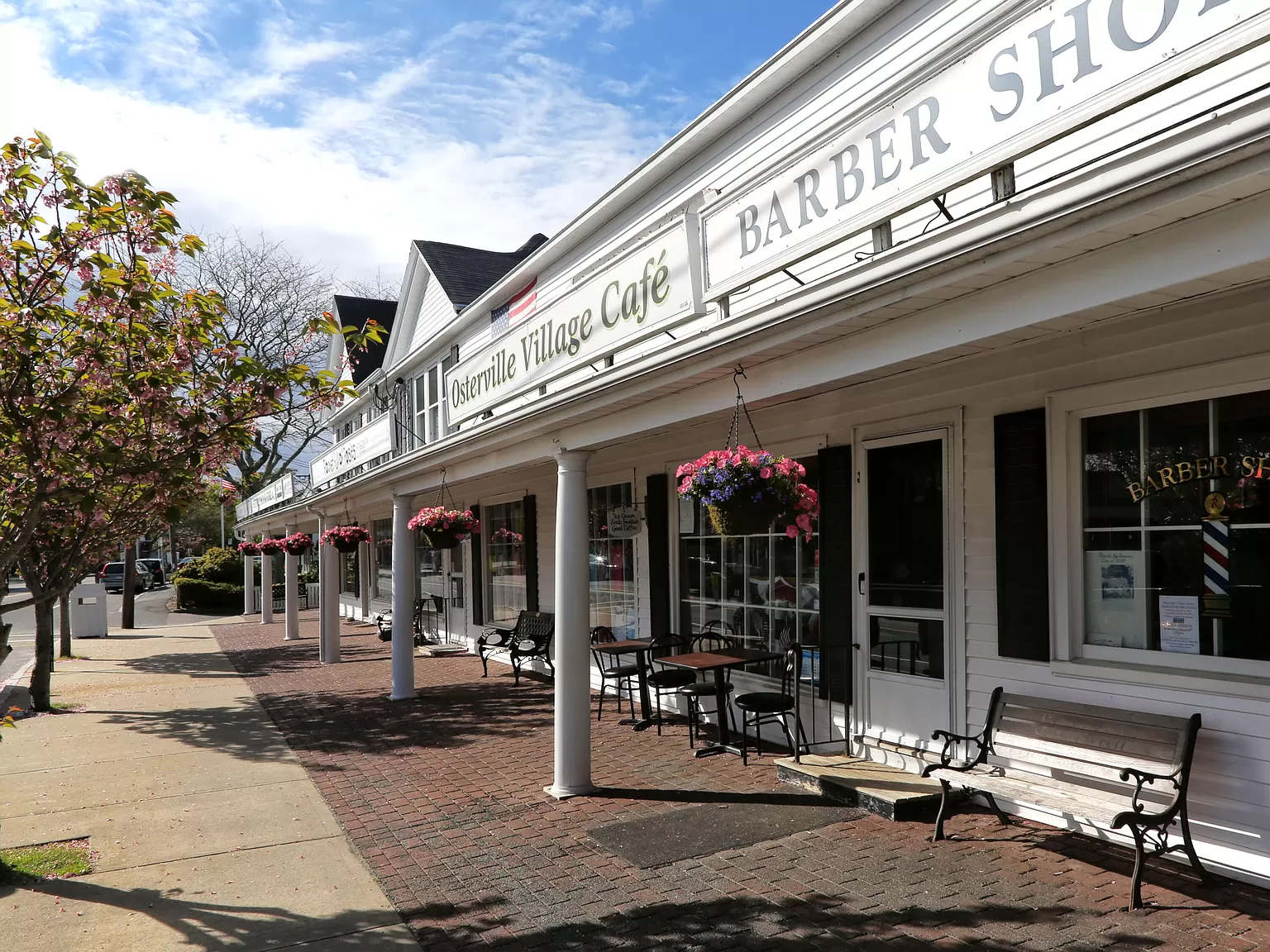 Osterville Village storefronts including the Village Cafe.